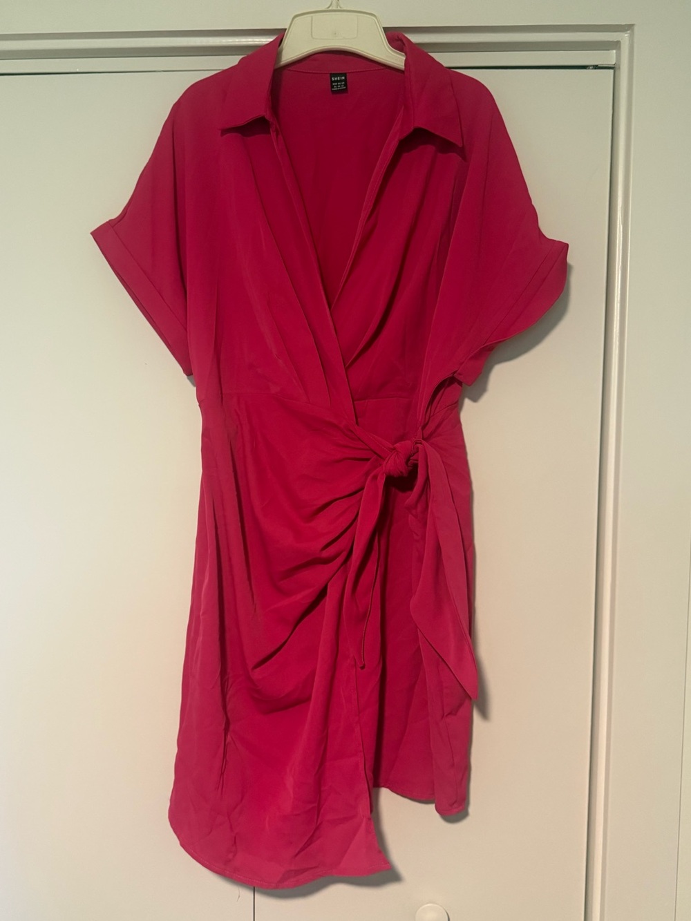 SHEIN Hot Pink Wrap Mini Dress with Tie Waist